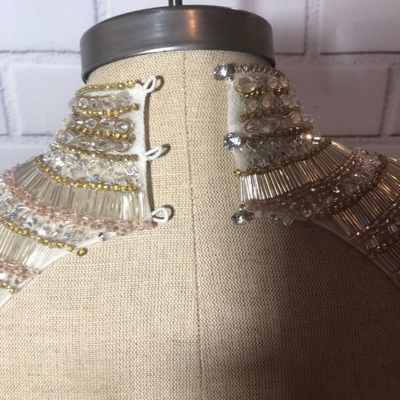 Mock neck embellished open back yellow mermaid gown dress - Picture 7 of 8